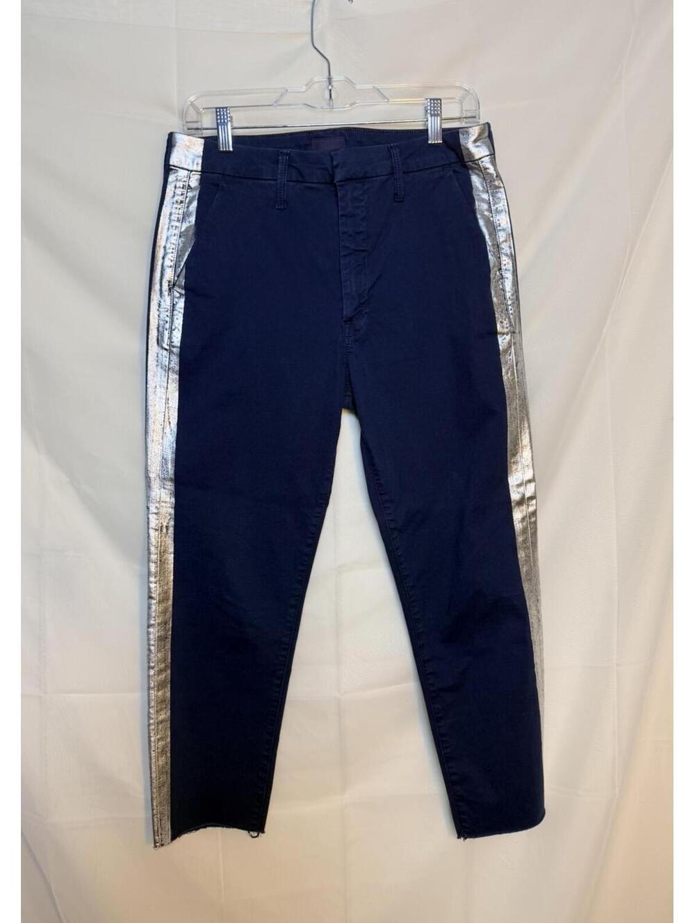 MOTHER The Shaker Prep Fray Metallic Stripe Pants 28
